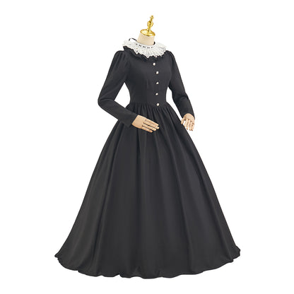 Rococo Style Solid Black Ball Gown for Historical Reenactments Cosplay Events Rococo Themed Gatherings Halloween Christmas