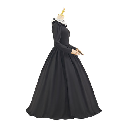 Rococo Style Solid Black Ball Gown for Historical Reenactments Cosplay Events Rococo Themed Gatherings Halloween Christmas