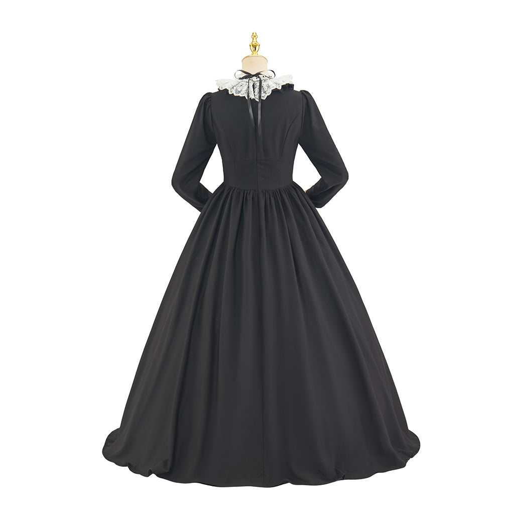 Rococo Style Solid Black Ball Gown for Historical Reenactments Cosplay Events Rococo Themed Gatherings Halloween Christmas