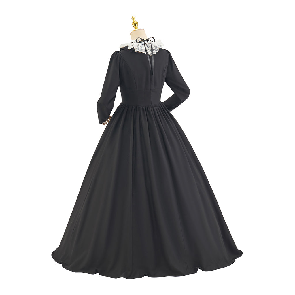 Rococo Style Solid Black Ball Gown for Historical Reenactments Cosplay Events Rococo Themed Gatherings Halloween Christmas