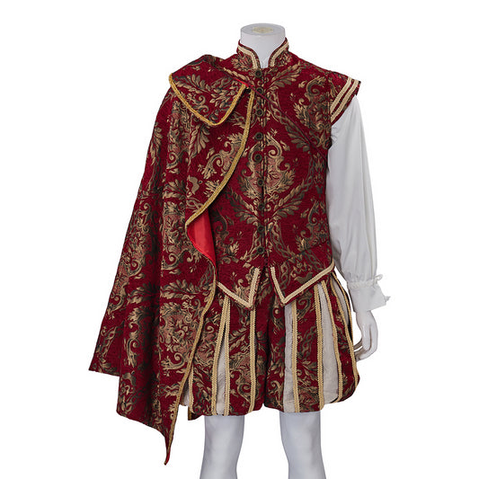 Medieval Regal Crimson Vest with Gold Embroidery Asymmetrical Cape White Undershirt or Historical Reenactments Halloween Christmas