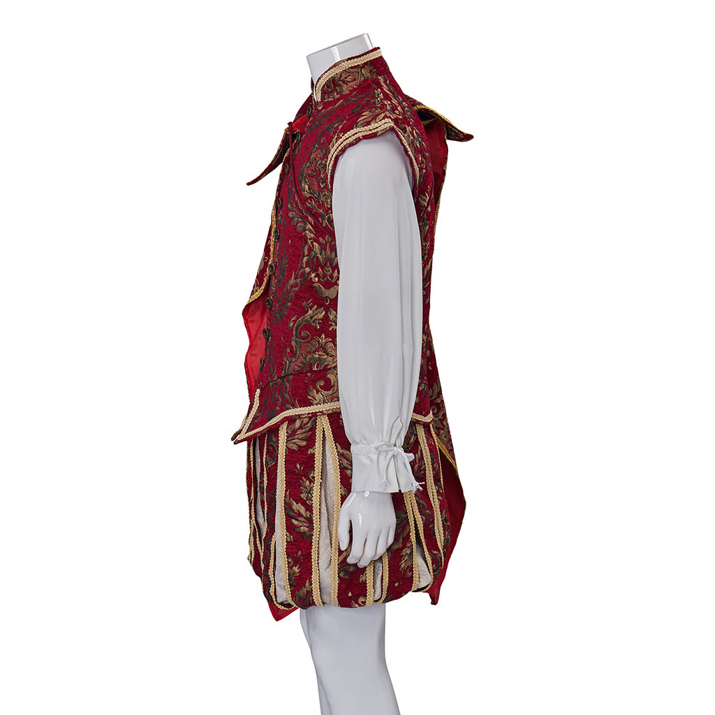 Medieval Regal Crimson Vest with Gold Embroidery Asymmetrical Cape White Undershirt or Historical Reenactments Halloween Christmas