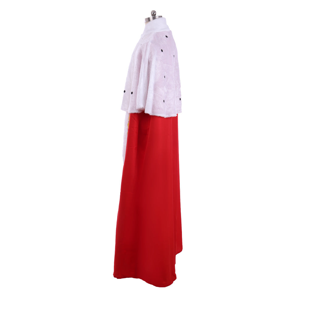 Medieval Royal Red Cape with White Fur Trim, Gold Embellishments and White Mantle with Black Dots Cosplay Stage Costume Adult Halloween Christmas Party Themed Outfit