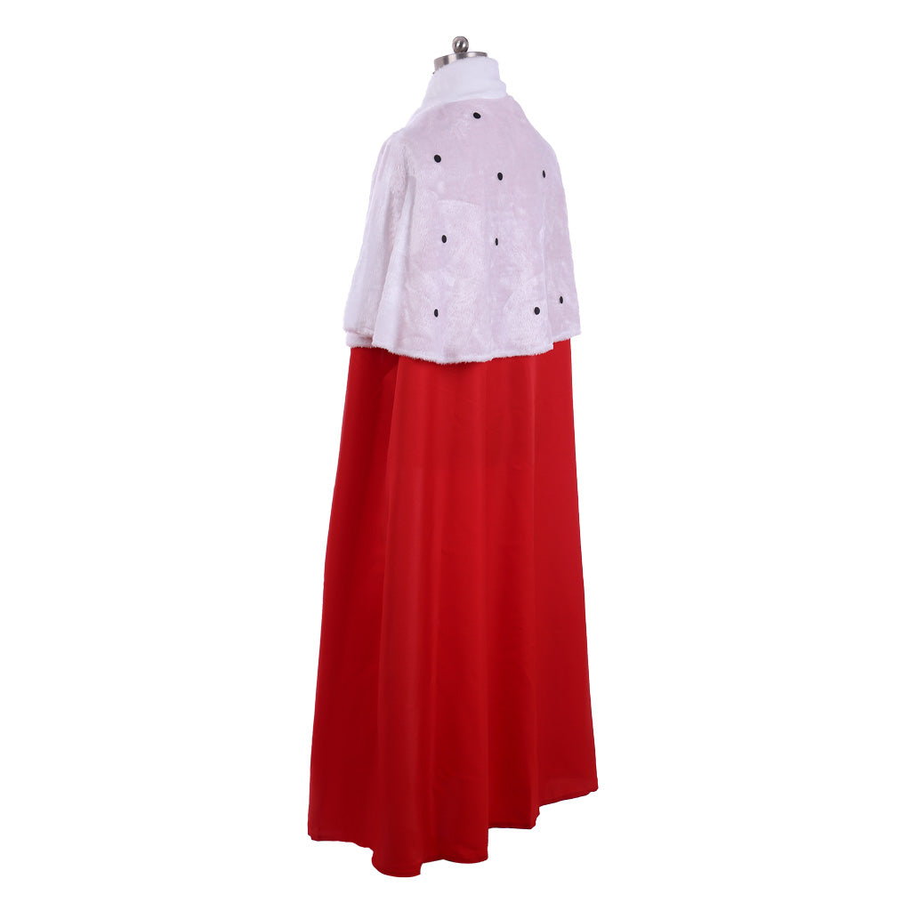 Medieval Royal Red Cape with White Fur Trim, Gold Embellishments and White Mantle with Black Dots Cosplay Stage Costume Adult Halloween Christmas Party Themed Outfit