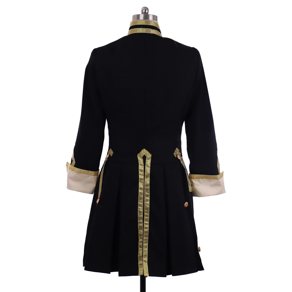 Medieval Men's Black and Gold Empire Military Coat with Ornate Gold Accents Cosplay Stage Costume Adult Halloween Christmas Party Themed Outfit