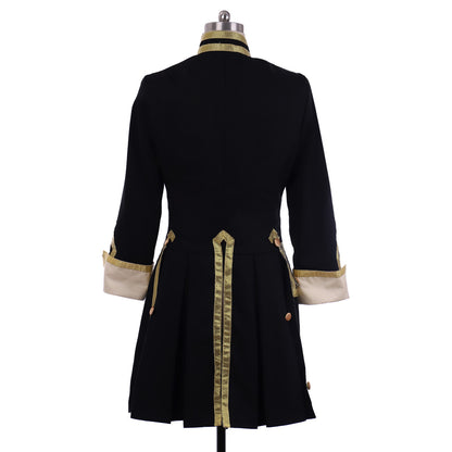 Medieval Men's Black and Gold Empire Military Coat with Ornate Gold Accents Cosplay Stage Costume Adult Halloween Christmas Party Themed Outfit