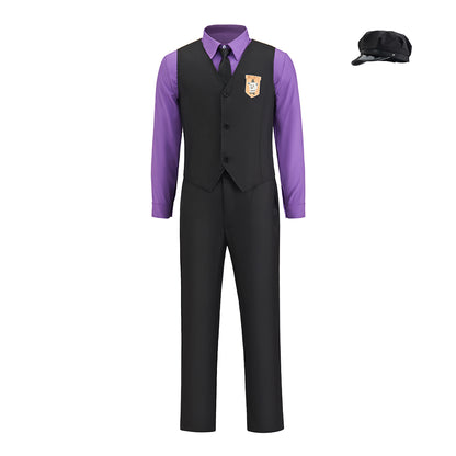 Medieval Victorian - Inspired Black Vest Set with Purple Shirt and Matching Cap for Vintage Gatherings Cosplay Events Halloween Christmas