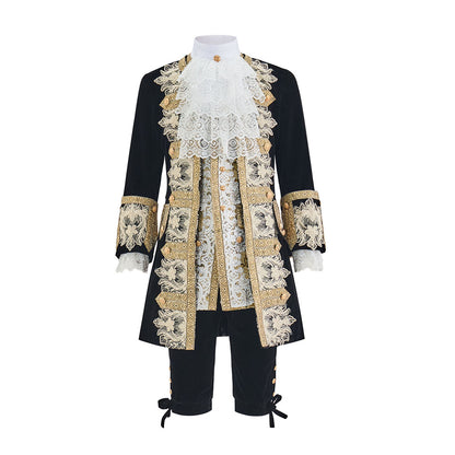Baroque Embroidered Court Frock Coat with Lace Jabot for Historical Reenactments Cosplay Events Rococo Themed Gatherings Halloween Christmas