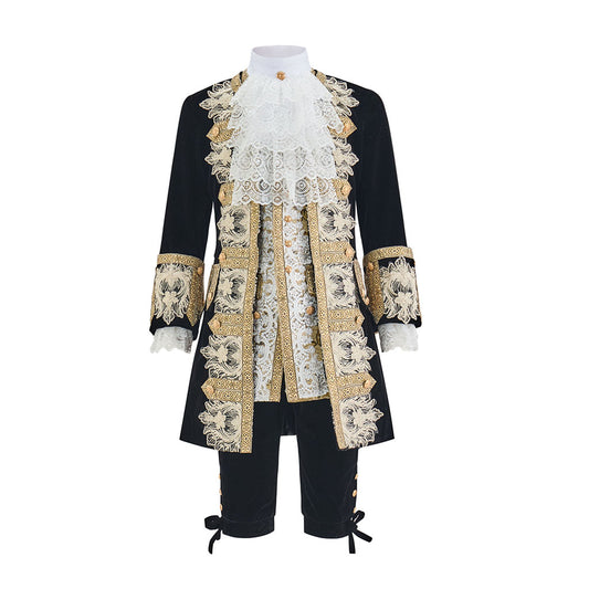 Baroque Embroidered Court Frock Coat with Lace Jabot for Historical Reenactments Cosplay Events Rococo Themed Gatherings Halloween Christmas