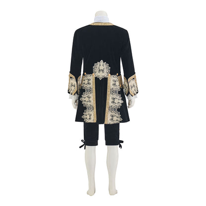 Baroque Embroidered Court Frock Coat with Lace Jabot for Historical Reenactments Cosplay Events Rococo Themed Gatherings Halloween Christmas