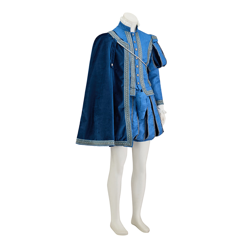 Medieval Noble Blue Tunic Ensemble with Cloak and Feathered Hat for Historical Reenactments Cosplay Events Rococo Themed Gatherings Halloween Christmas