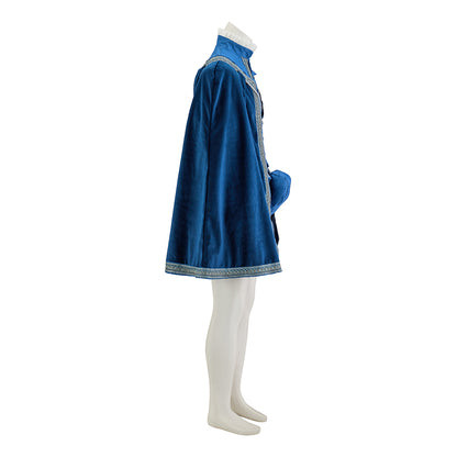 Medieval Noble Blue Tunic Ensemble with Cloak and Feathered Hat for Historical Reenactments Cosplay Events Rococo Themed Gatherings Halloween Christmas