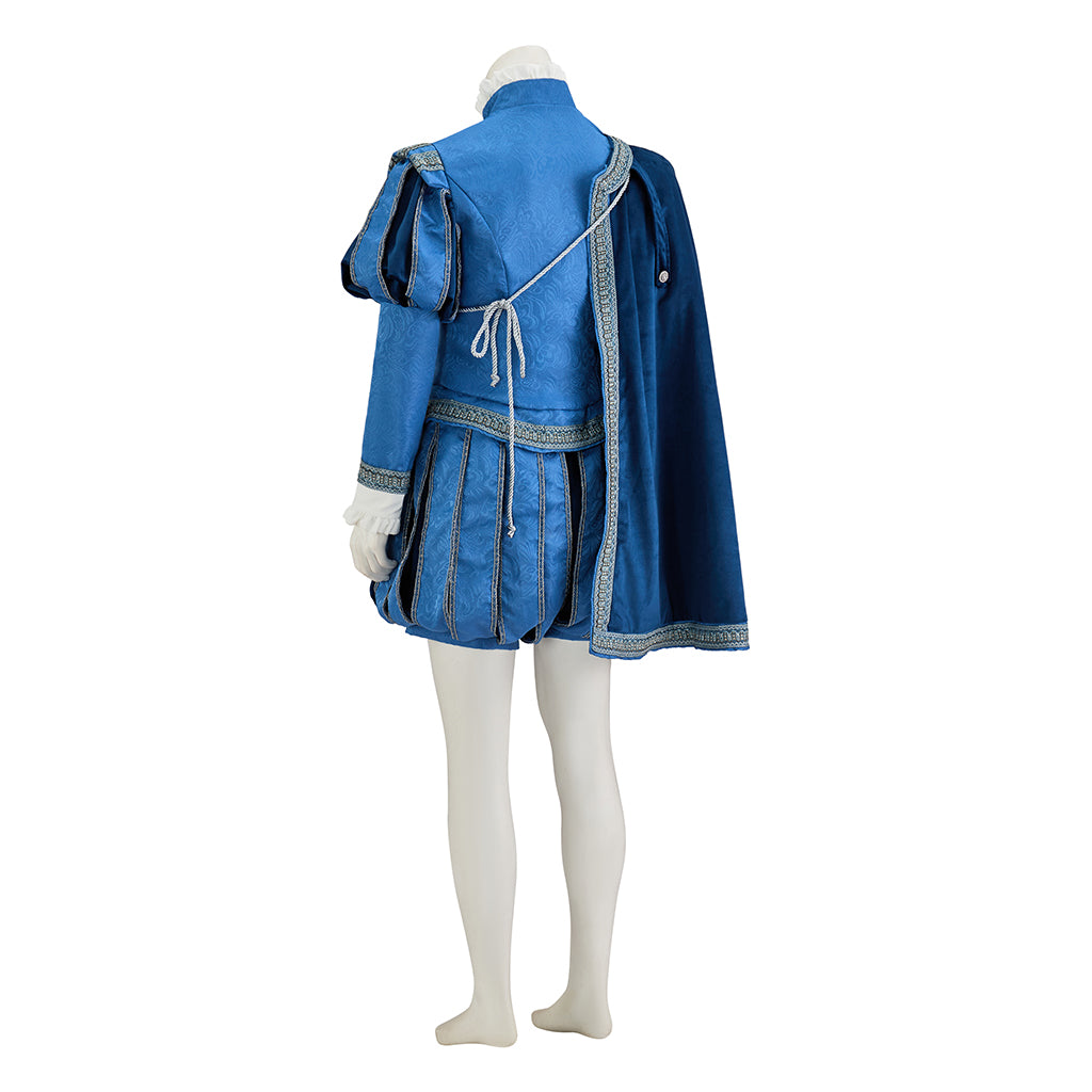 Medieval Noble Blue Tunic Ensemble with Cloak and Feathered Hat for Historical Reenactments Cosplay Events Rococo Themed Gatherings Halloween Christmas