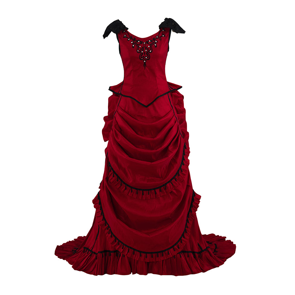 Gothic Inspired Red Ruffled Maxi Dress for Medieval Themed Gatherings Vintage Events Cosplay Halloween Christmas