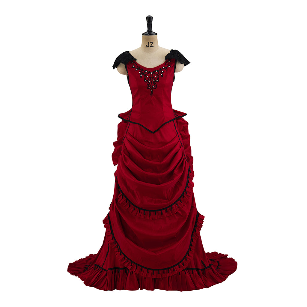 Gothic Inspired Red Ruffled Maxi Dress for Medieval Themed Gatherings Vintage Events Cosplay Halloween Christmas