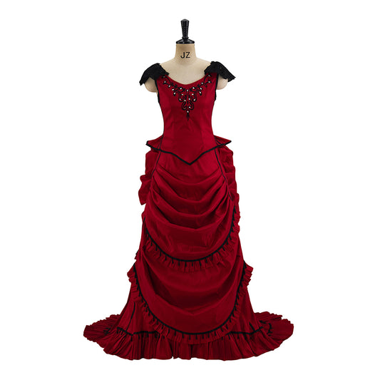 Gothic Inspired Red Ruffled Maxi Dress for Medieval Themed Gatherings Vintage Events Cosplay Halloween Christmas
