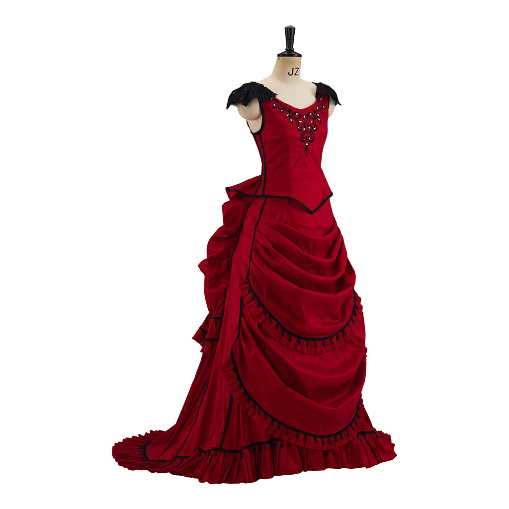 Gothic Inspired Red Ruffled Maxi Dress for Medieval Themed Gatherings Vintage Events Cosplay Halloween Christmas