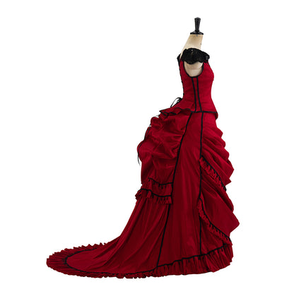 Gothic Inspired Red Ruffled Maxi Dress for Medieval Themed Gatherings Vintage Events Cosplay Halloween Christmas