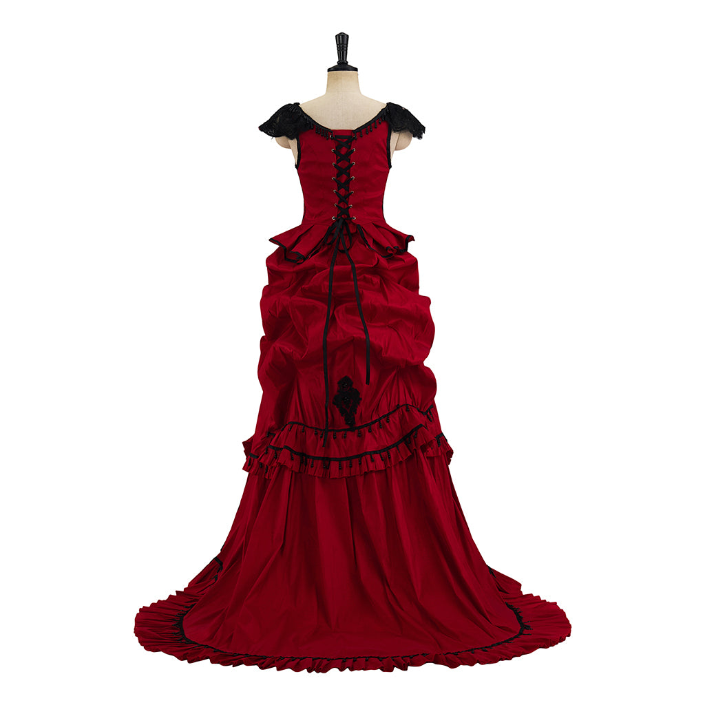 Gothic Inspired Red Ruffled Maxi Dress for Medieval Themed Gatherings Vintage Events Cosplay Halloween Christmas
