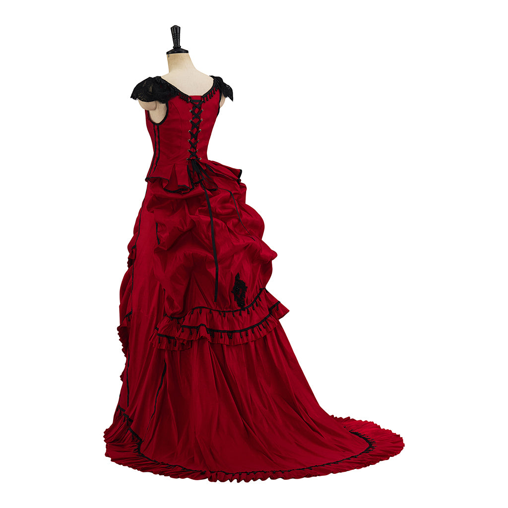 Gothic Inspired Red Ruffled Maxi Dress for Medieval Themed Gatherings Vintage Events Cosplay Halloween Christmas