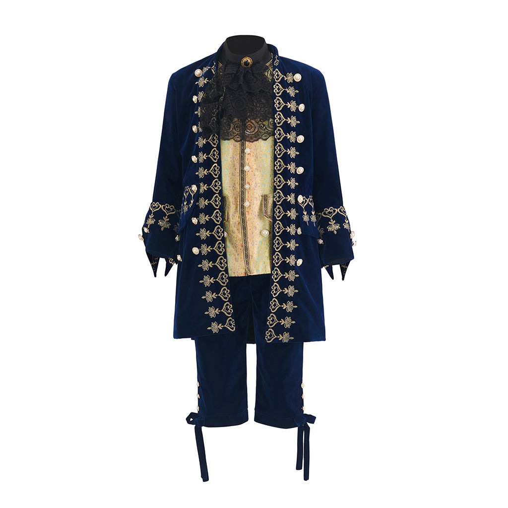 Medieval Navy Blue Coat with Gold Embellishments and Matching Breeches for Medieval Themed Gatherings Pirate Themed Halloween Christmas