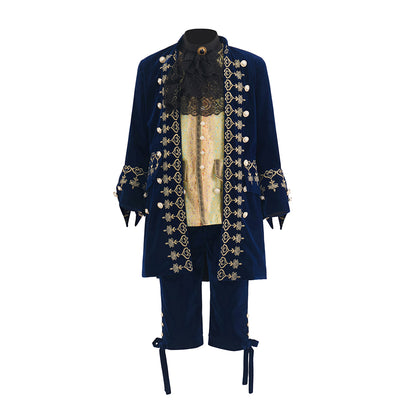 Medieval Navy Blue Coat with Gold Embellishments and Matching Breeches for Medieval Themed Gatherings Pirate Themed Halloween Christmas