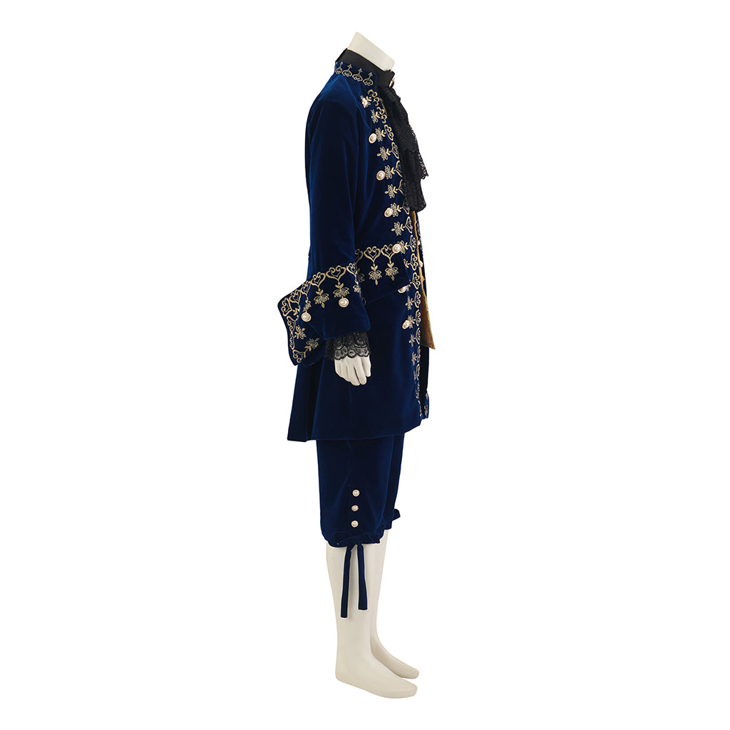 Medieval Navy Blue Coat with Gold Embellishments and Matching Breeches for Medieval Themed Gatherings Pirate Themed Halloween Christmas