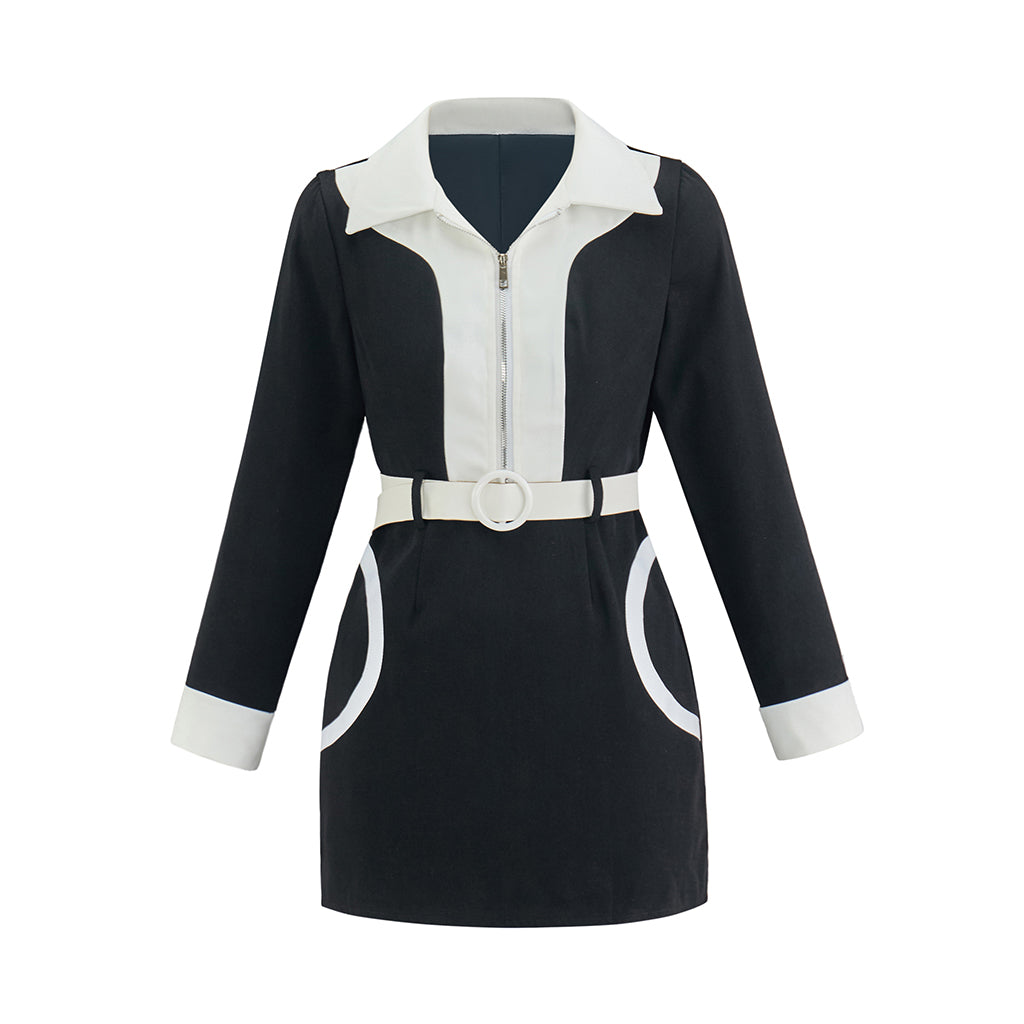 Victorian Inspired Black Short Coat with White Contrast Trims and Belt for Historical Reenactments Victorian Themed Gatherings Cosplay Halloween Christmas