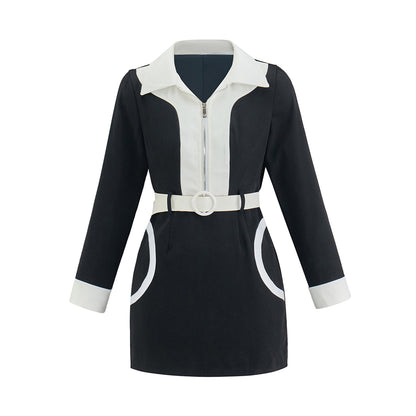 Victorian Inspired Black Short Coat with White Contrast Trims and Belt for Historical Reenactments Victorian Themed Gatherings Cosplay Halloween Christmas