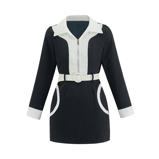 Victorian Inspired Black Short Coat with White Contrast Trims and Belt for Historical Reenactments Victorian Themed Gatherings Cosplay Halloween Christmas
