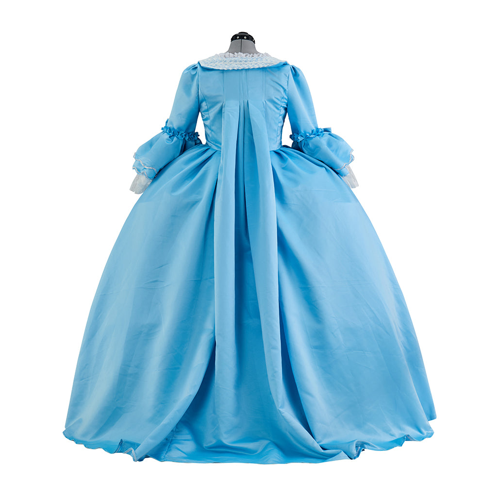 Rococo Inspired Light Blue Ruffled Court Gown with White Embellishments for Historical Reenactments  Cosplay Events Halloween Christmas