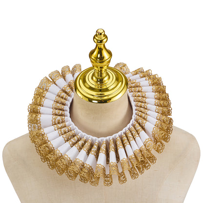 Renaissance Inspired Gold and White Embellished Ruff Collar for Historical Reenactments Renaissance Themed Gatherings Cosplay Halloween Christmas
