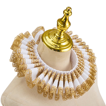 Renaissance Inspired Gold and White Embellished Ruff Collar for Historical Reenactments Renaissance Themed Gatherings Cosplay Halloween Christmas
