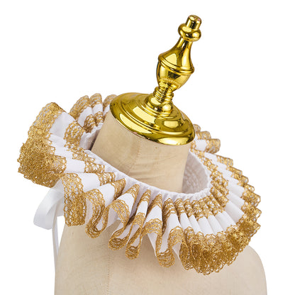 Renaissance Inspired Gold and White Embellished Ruff Collar for Historical Reenactments Renaissance Themed Gatherings Cosplay Halloween Christmas
