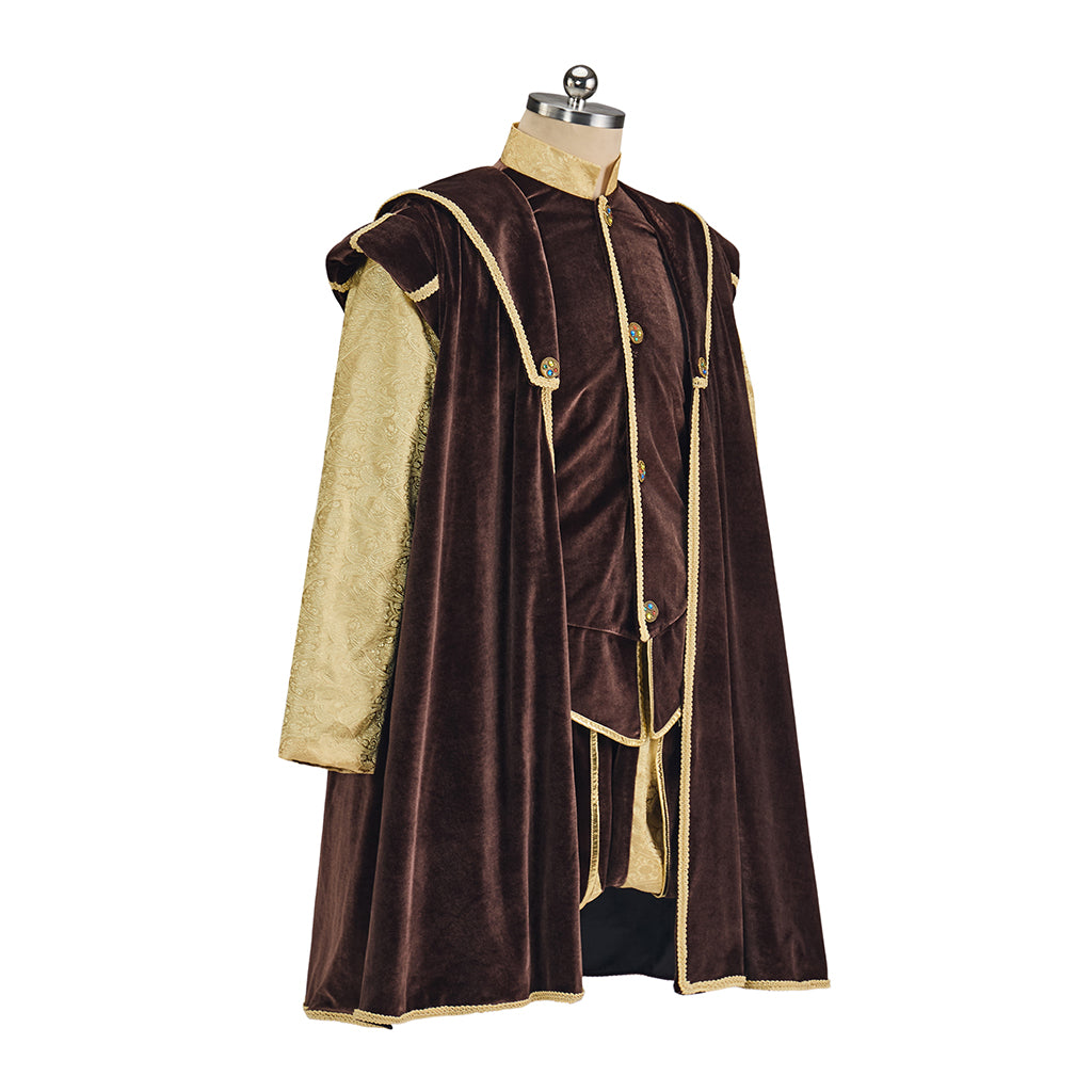 Renaissance Inspired Brown Velvet Robe with Gold Trim and Matching Hat for Historical Reenactments Renaissance Themed Halloween Christmas