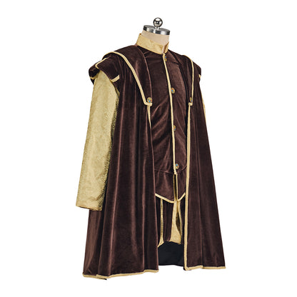 Renaissance Inspired Brown Velvet Robe with Gold Trim and Matching Hat for Historical Reenactments Renaissance Themed Halloween Christmas