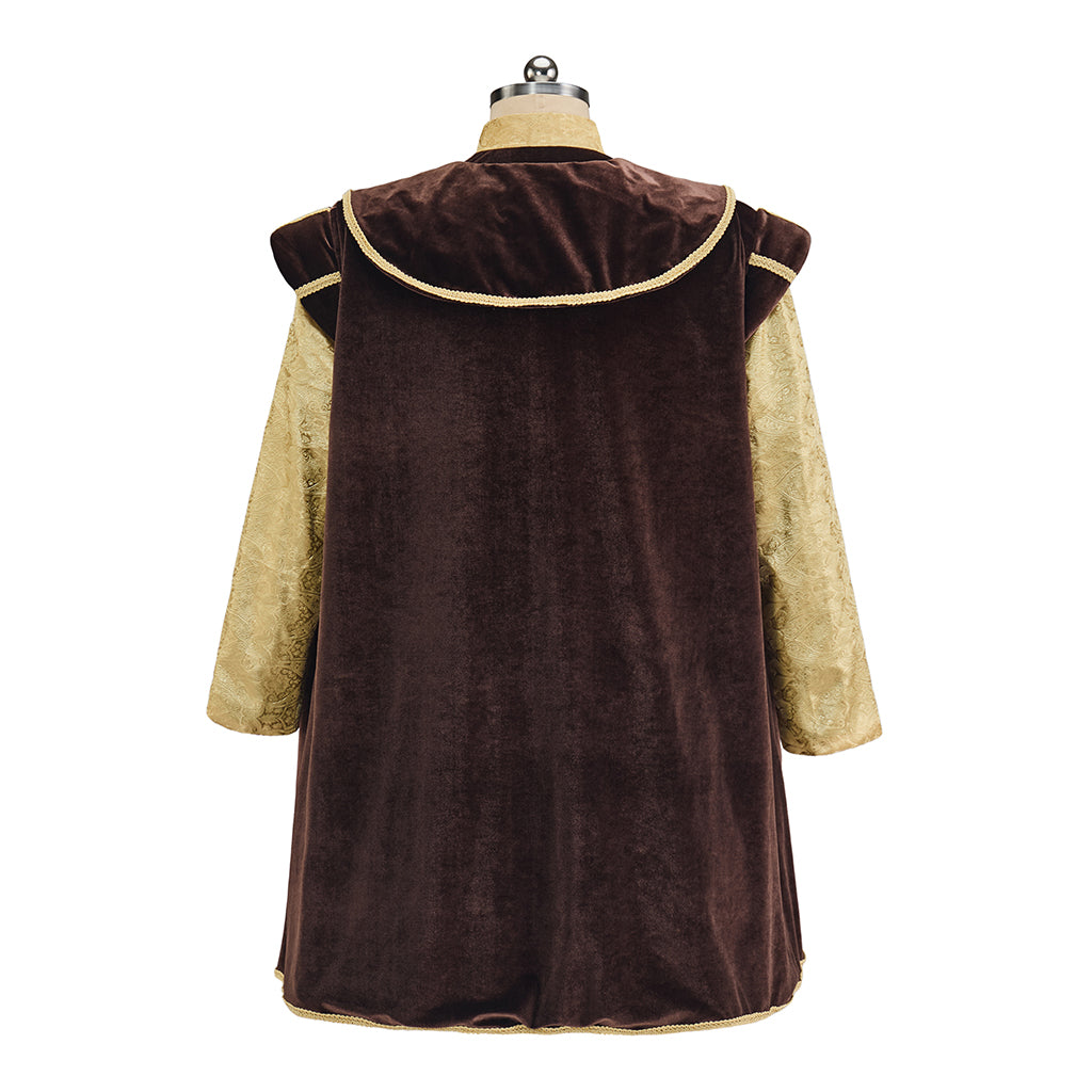 Renaissance Inspired Brown Velvet Robe with Gold Trim and Matching Hat for Historical Reenactments Renaissance Themed Halloween Christmas
