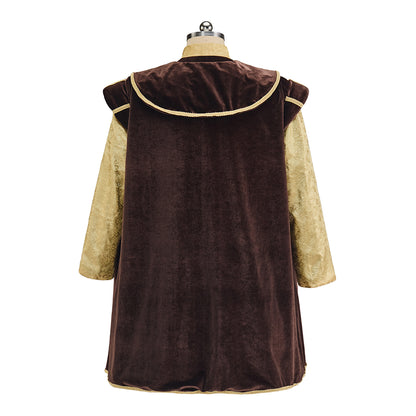 Renaissance Inspired Brown Velvet Robe with Gold Trim and Matching Hat for Historical Reenactments Renaissance Themed Halloween Christmas