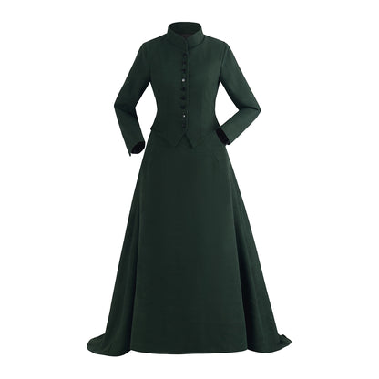 Medieval Inspired Dark Green High Necked Long Robe for Historical Reenactments Medieval Themed Gatherings Cosplay Halloween Christmas