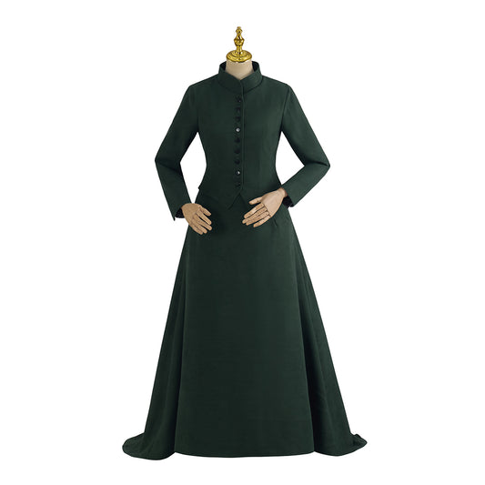 Medieval Inspired Dark Green High Necked Long Robe for Historical Reenactments Medieval Themed Gatherings Cosplay Halloween Christmas