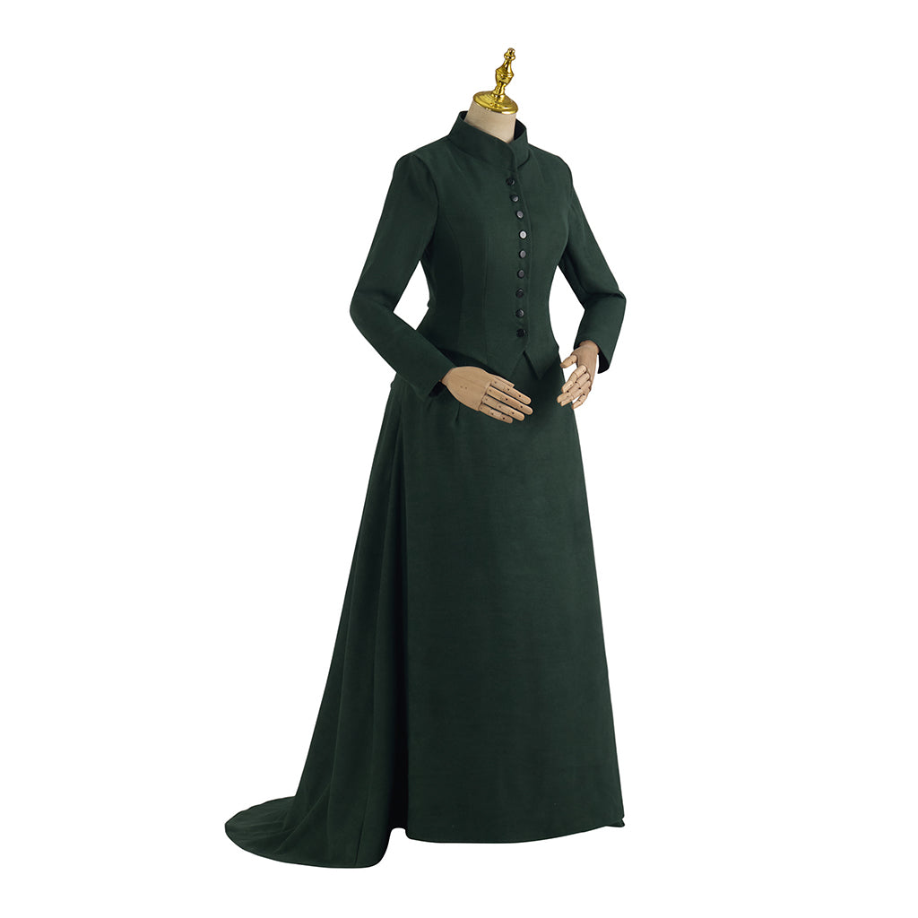 Medieval Inspired Dark Green High Necked Long Robe for Historical Reenactments Medieval Themed Gatherings Cosplay Halloween Christmas