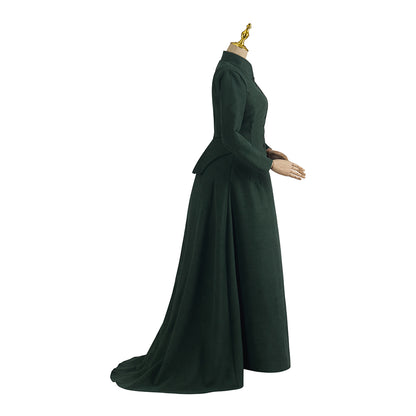 Medieval Inspired Dark Green High Necked Long Robe for Historical Reenactments Medieval Themed Gatherings Cosplay Halloween Christmas
