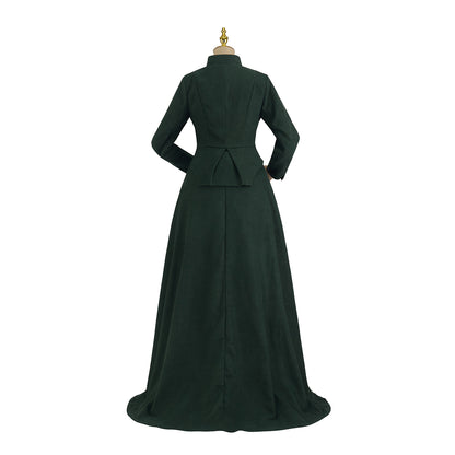 Medieval Inspired Dark Green High Necked Long Robe for Historical Reenactments Medieval Themed Gatherings Cosplay Halloween Christmas