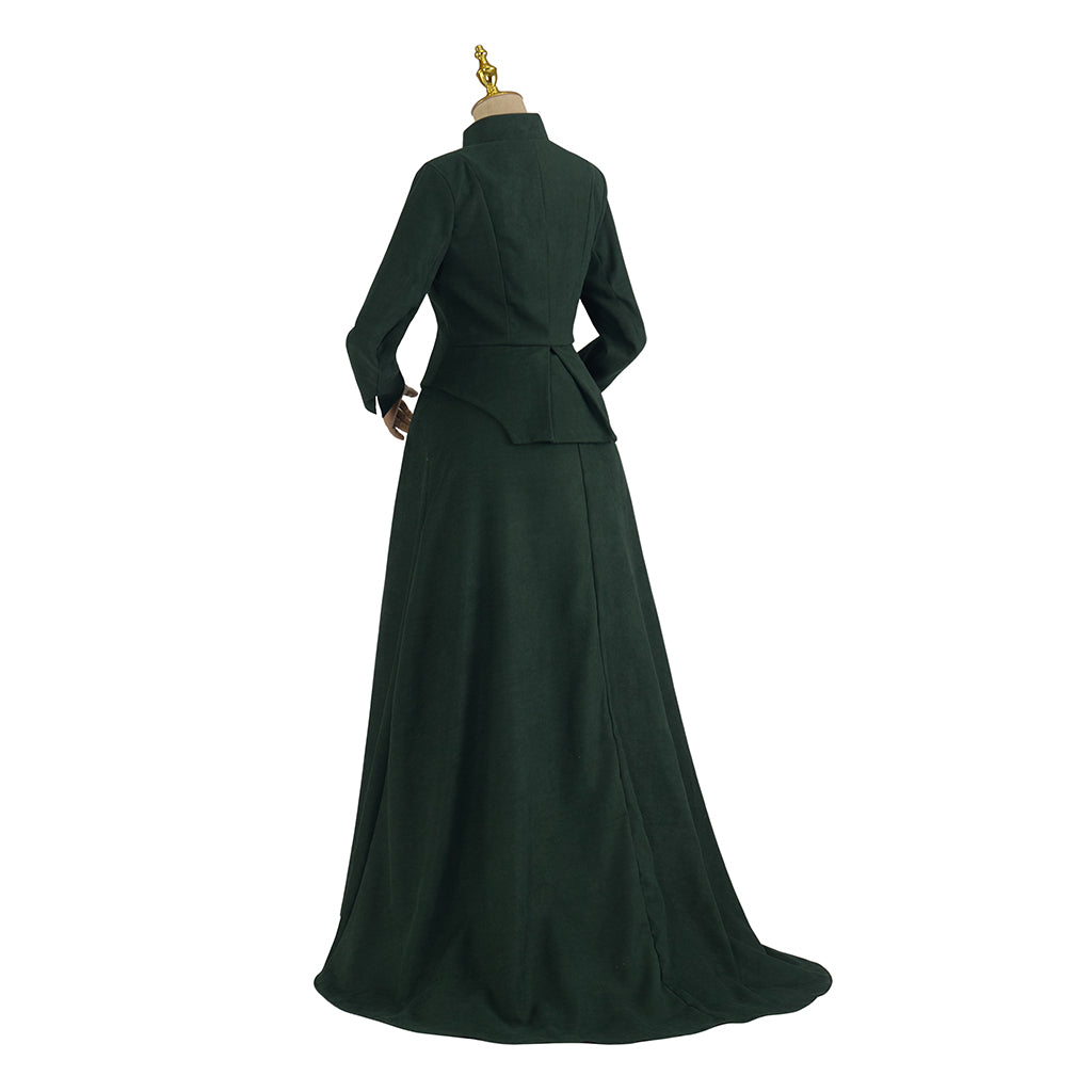 Medieval Inspired Dark Green High Necked Long Robe for Historical Reenactments Medieval Themed Gatherings Cosplay Halloween Christmas