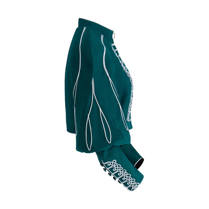 Renaissance Inspired Teal Cropped Jacket with Ornate White Trim for Historical Reenactments Renaissance Themed Gatherings Cosplay Halloween