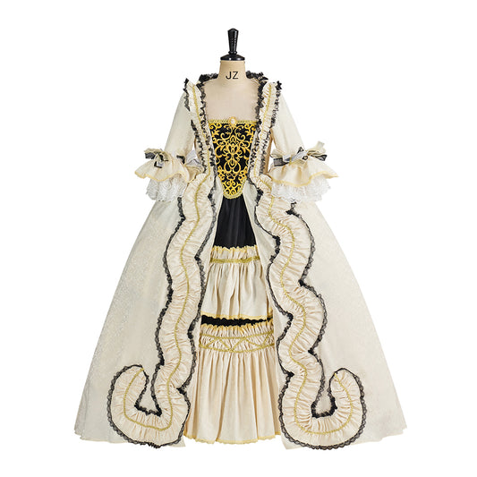 Rococo Inspired Ornate Embroidered Court Gown with Elaborate Trim for Historical Reenactments Renaissance Fairs Themed Balls Cosplay Halloween Christmas