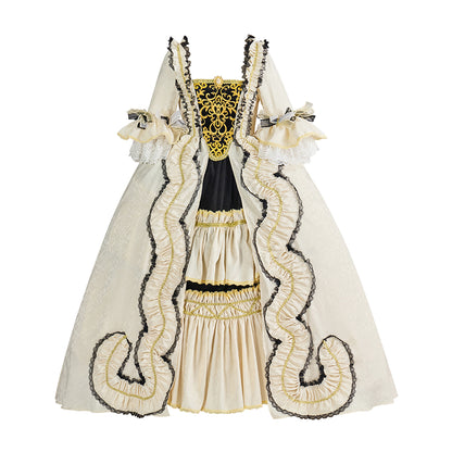 Rococo Inspired Ornate Embroidered Court Gown with Elaborate Trim for Historical Reenactments Renaissance Fairs Themed Balls Cosplay Halloween Christmas