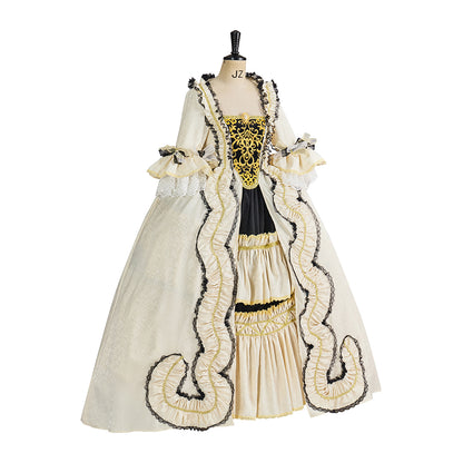 Rococo Inspired Ornate Embroidered Court Gown with Elaborate Trim for Historical Reenactments Renaissance Fairs Themed Balls Cosplay Halloween Christmas