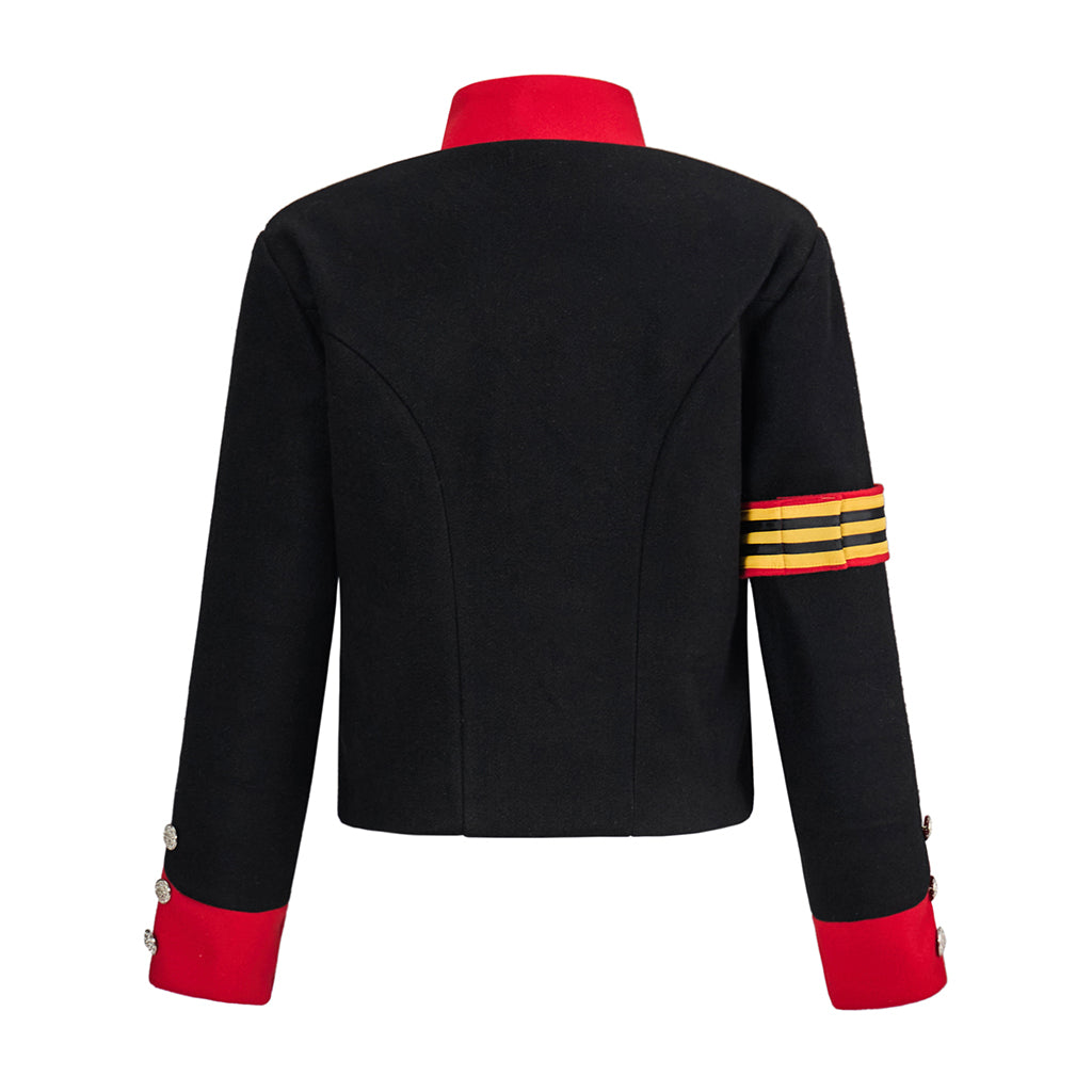 Renaissance Inspired Red - Black Embellished Jacket with Metallic Studs and Decorative Sleeve Band for Historical ReenactmentsHalloween Christmas