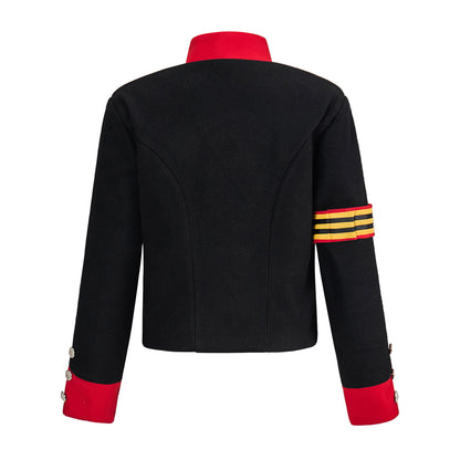 Renaissance Inspired Red - Black Embellished Jacket with Metallic Studs and Decorative Sleeve Band for Historical ReenactmentsHalloween Christmas